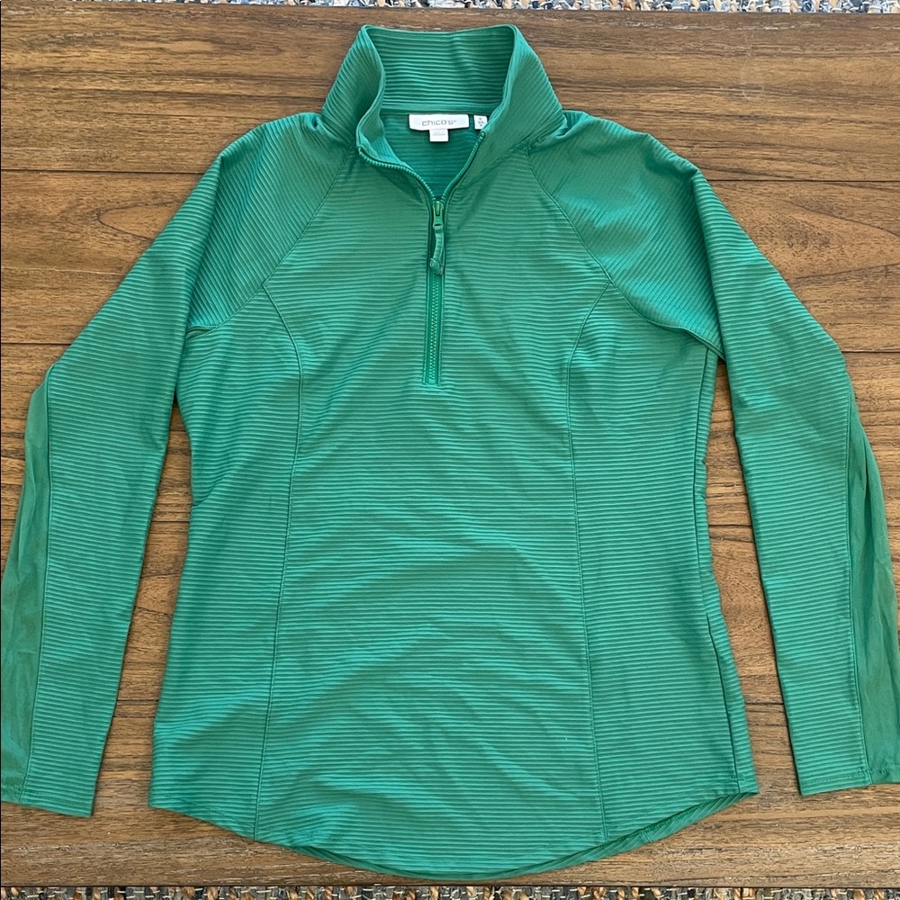 Chicos Womens Green Quarter-Zip Pullover Jacket Workout Gym Top Small 4